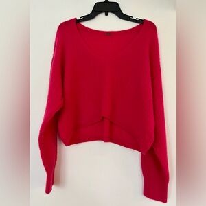 Free People Fuschia 100% Cashmere V-Neck Cropped Sweater - Size: M